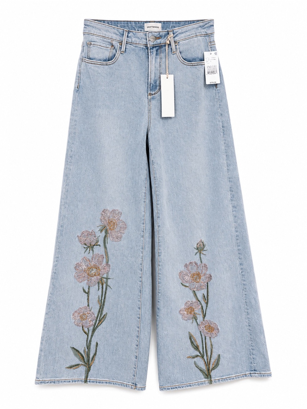 Driftwood Embroidered Floral Wide Leg Cropped Jeans